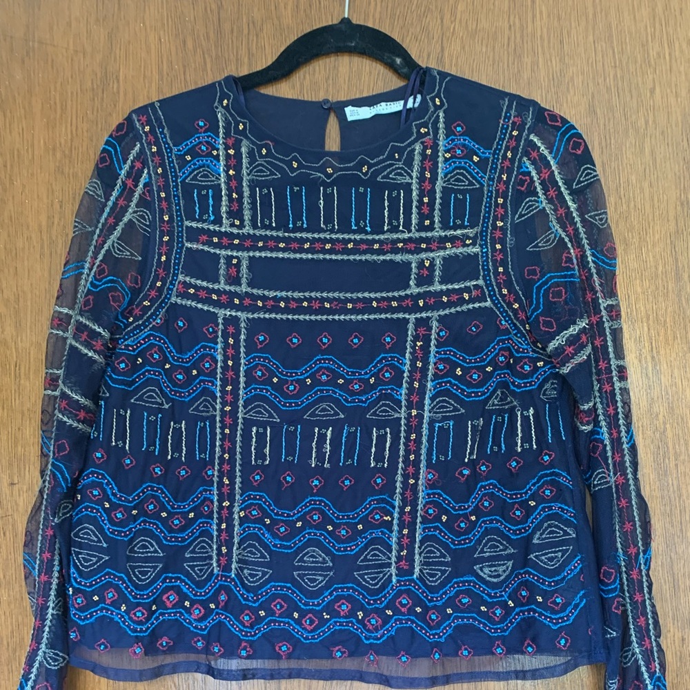 Sheer Zara blouse with beading/embroidery detail